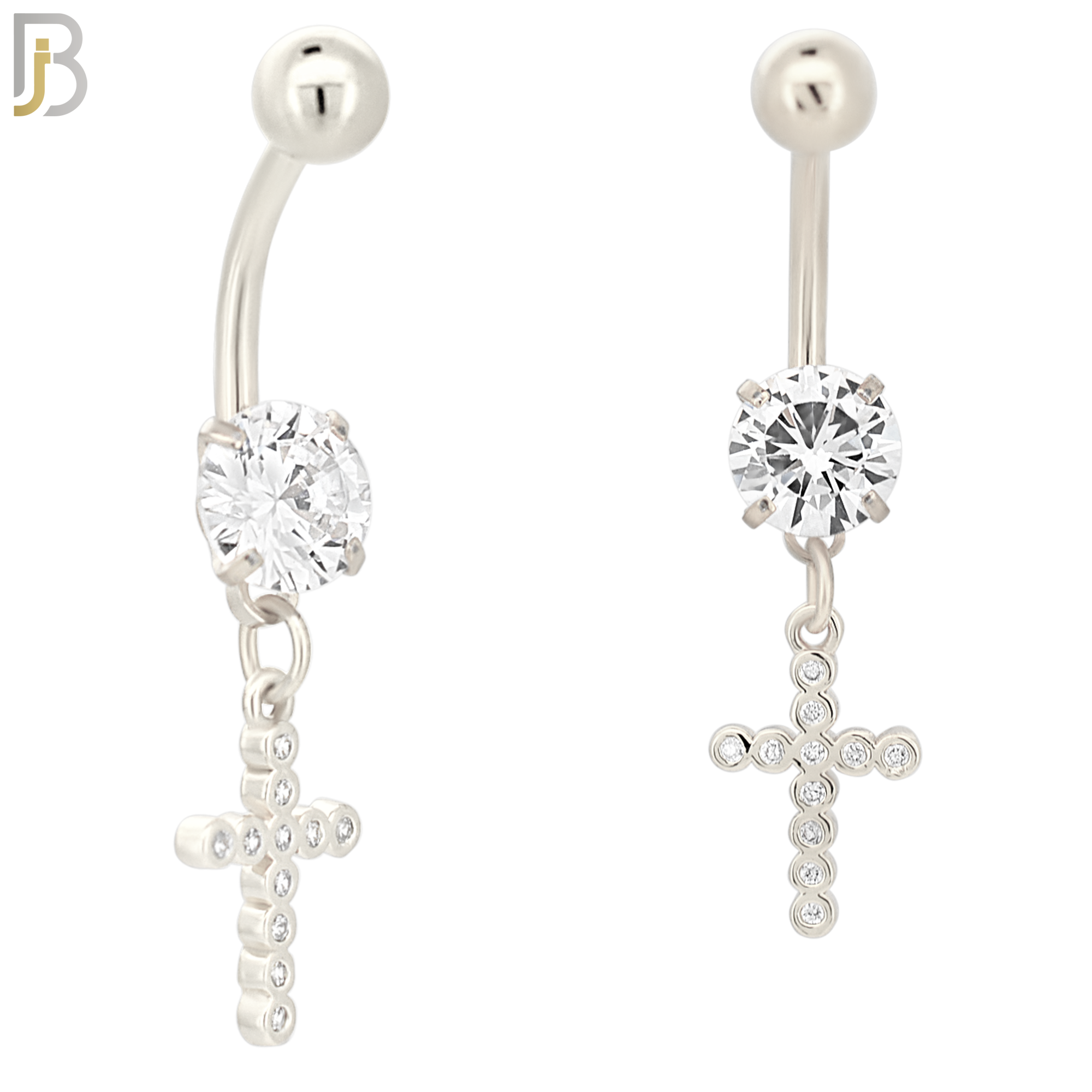 N039 - 316L Stainless Steel Dangling Bezel Cross with Zircon Design Belly Ring with 5mm Screw Ball image 1