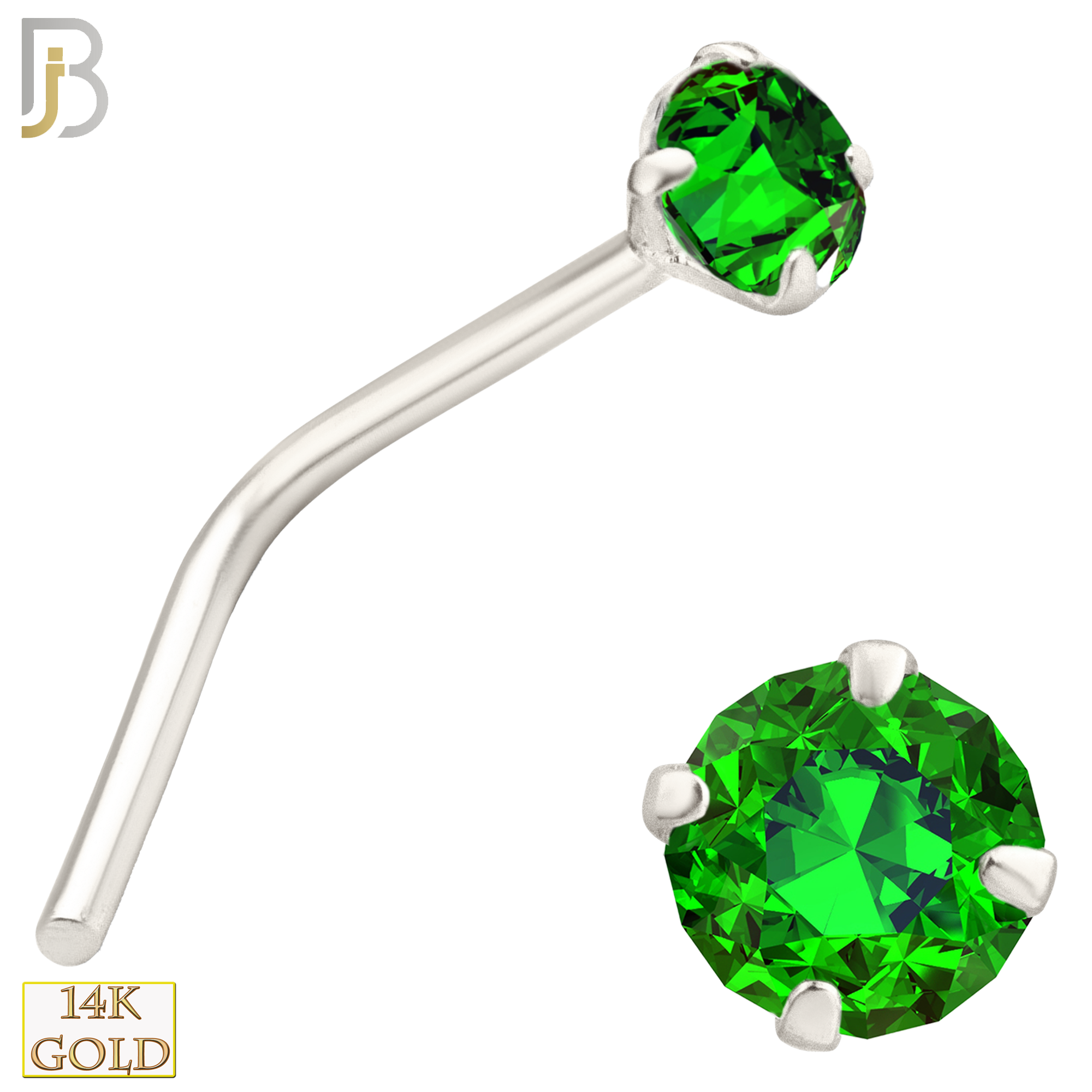 14-NR10CWE - 20g 14k White Gold L-Shaped with Enamel Colored CZ - 2.5mm image