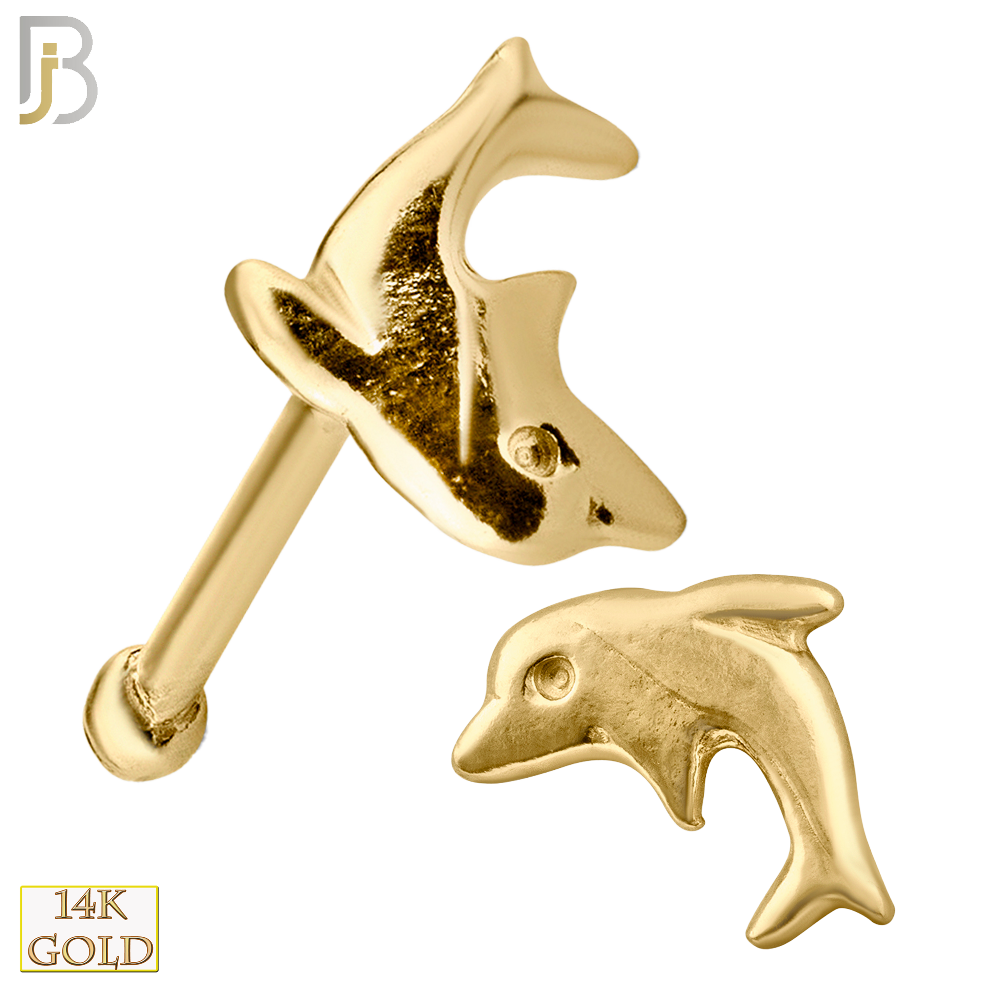 14-NR17 - 14k Solid Gold Nose Bone Dolphin Design image 0