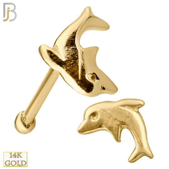 14-NR17 - 14k Solid Gold Nose Bone Dolphin Design image 0