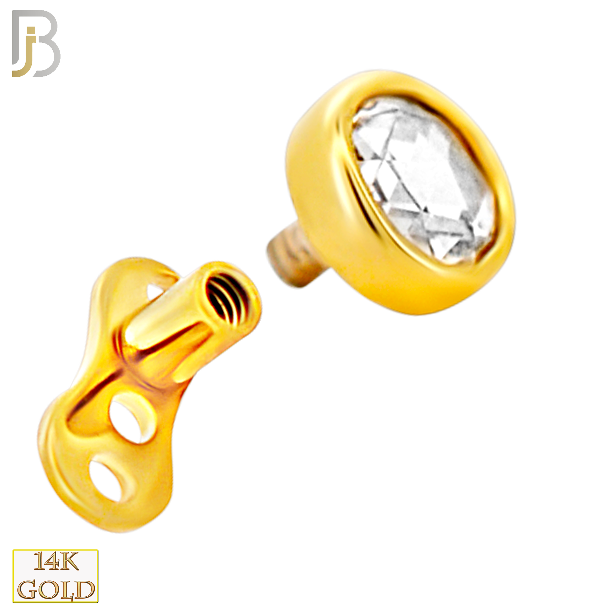 14-G23G-DM03 - G23 Titanium Gold Plated Anchor with 14k Gold Top with Bezel Set Rose Cut Lab Diamond Dermal - Internally Threaded - 3.5mm image