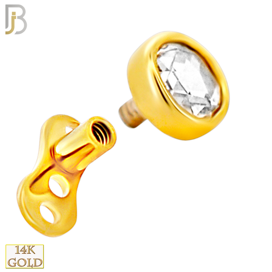 14-G23G-DM03 - G23 Titanium Gold Plated Anchor with 14k Gold Top with Bezel Set Rose Cut Lab Diamond Dermal - Internally Threaded - 3.5mm image