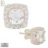 925-ES271- .925 Sterling Silver Rounded Edge Square with Multi Zircon Design Earrings Stud image 1