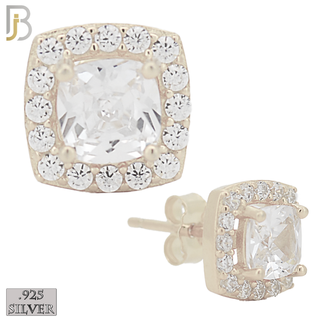 925-ES271- .925 Sterling Silver Rounded Edge Square with Multi Zircon Design Earrings Stud image 1