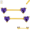 NP03G - 316L Surgical Steel Gold Plated Screw Prong Heart Zircon Nipple Ring Piercing image 3