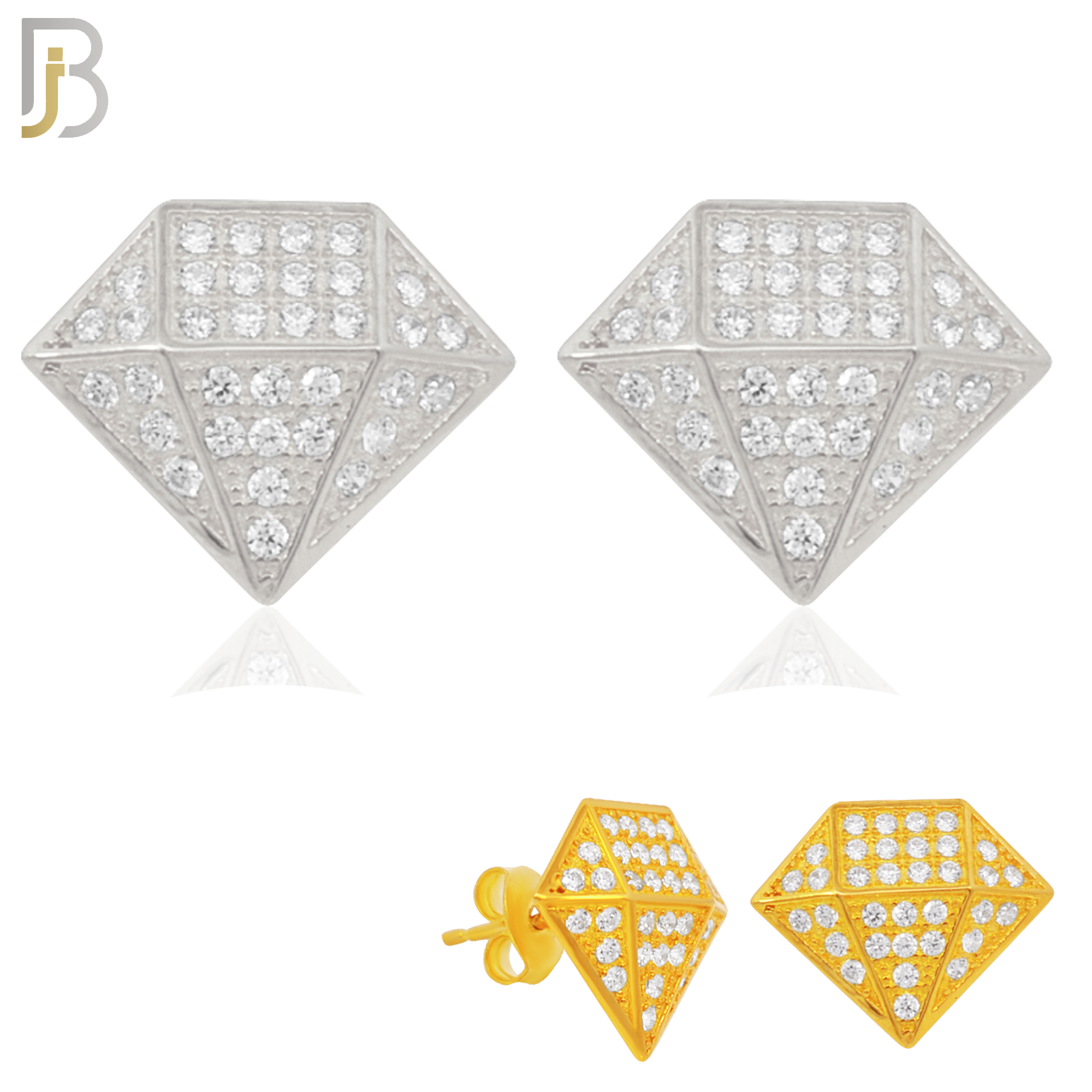 925-ES230 – .925 Sterling Silver Diamond Shaped Design Earring Stud with Zircon image 0