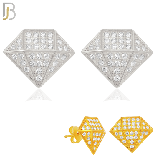 925-ES230 – .925 Sterling Silver Diamond Shaped Design Earring Stud with Zircon image 0