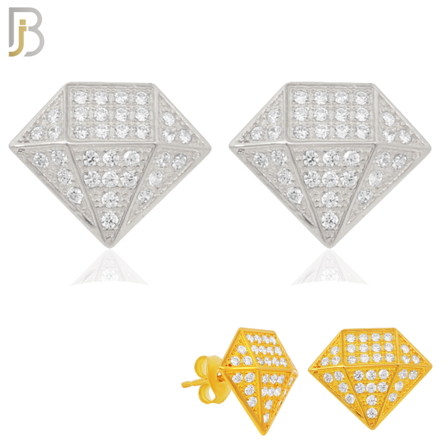 925-ES230 – .925 Sterling Silver Diamond Shaped Design Earring Stud with Zircon image 0