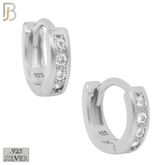 925-ES180 - .925 Sterling Silver Huggies Hoops Earrings with Round Zircon image 1