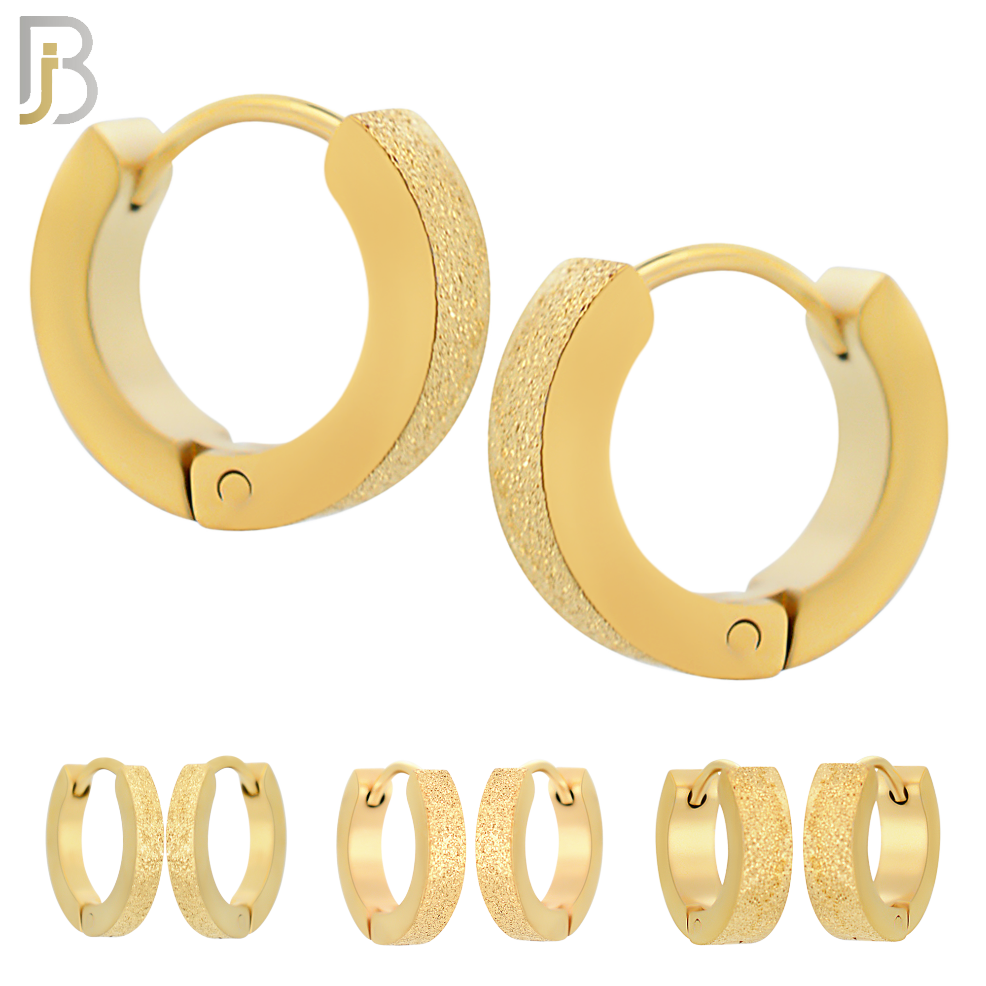 ES86G - 316L Stainless Steel Gold Plated Sandpaper Design Huggies Clip On image 0