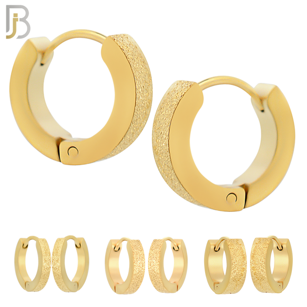 ES86G - 316L Stainless Steel Gold Plated Sandpaper Design Huggies Clip On image 0