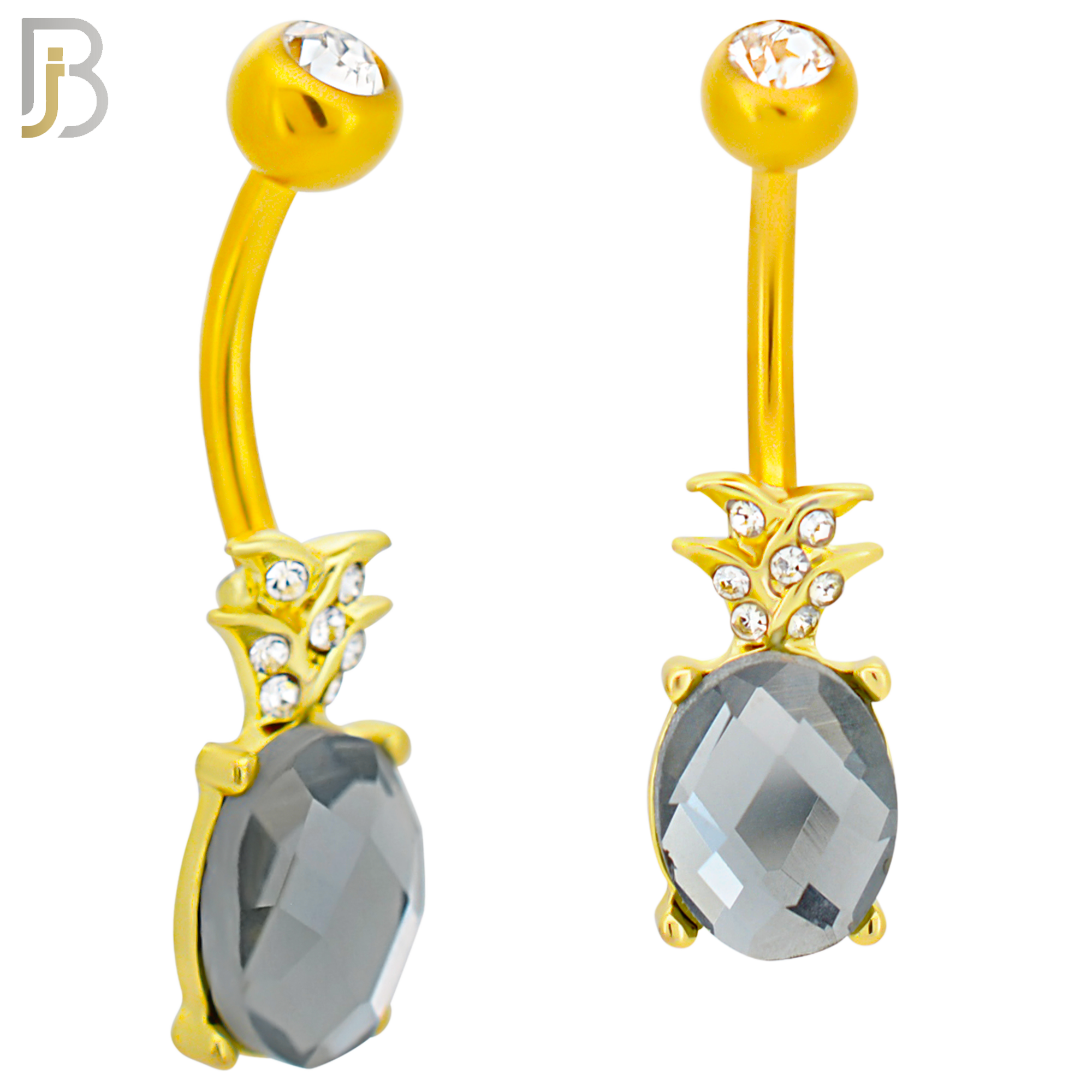 NB89 -  316L Stainless Steel Pineapple Design CZ Banana Belly Ring and 5mm Screw Ball image 2