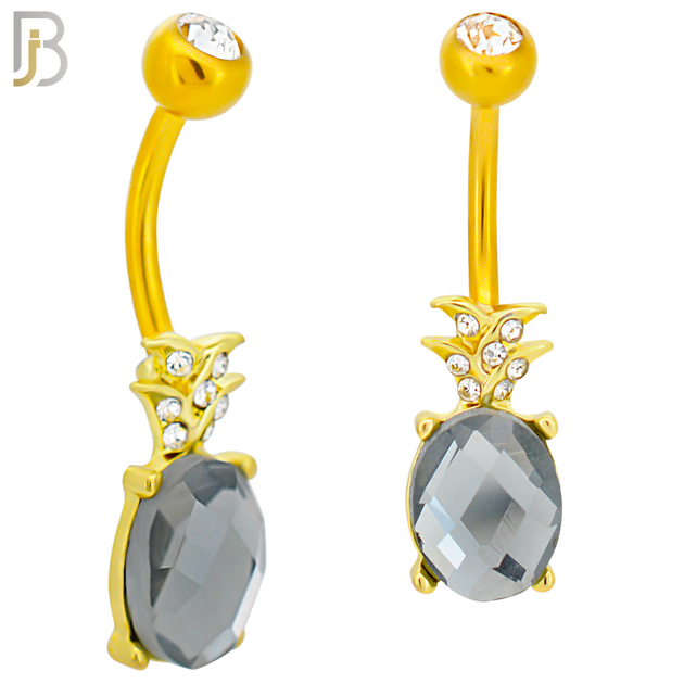 NB89 -  316L Stainless Steel Pineapple Design CZ Banana Belly Ring and 5mm Screw Ball image 2