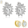 925-ES276- .925 Sterling Silver Oval Prong Multi Zircon Design Huggies Hoops Earrings Stud image 0