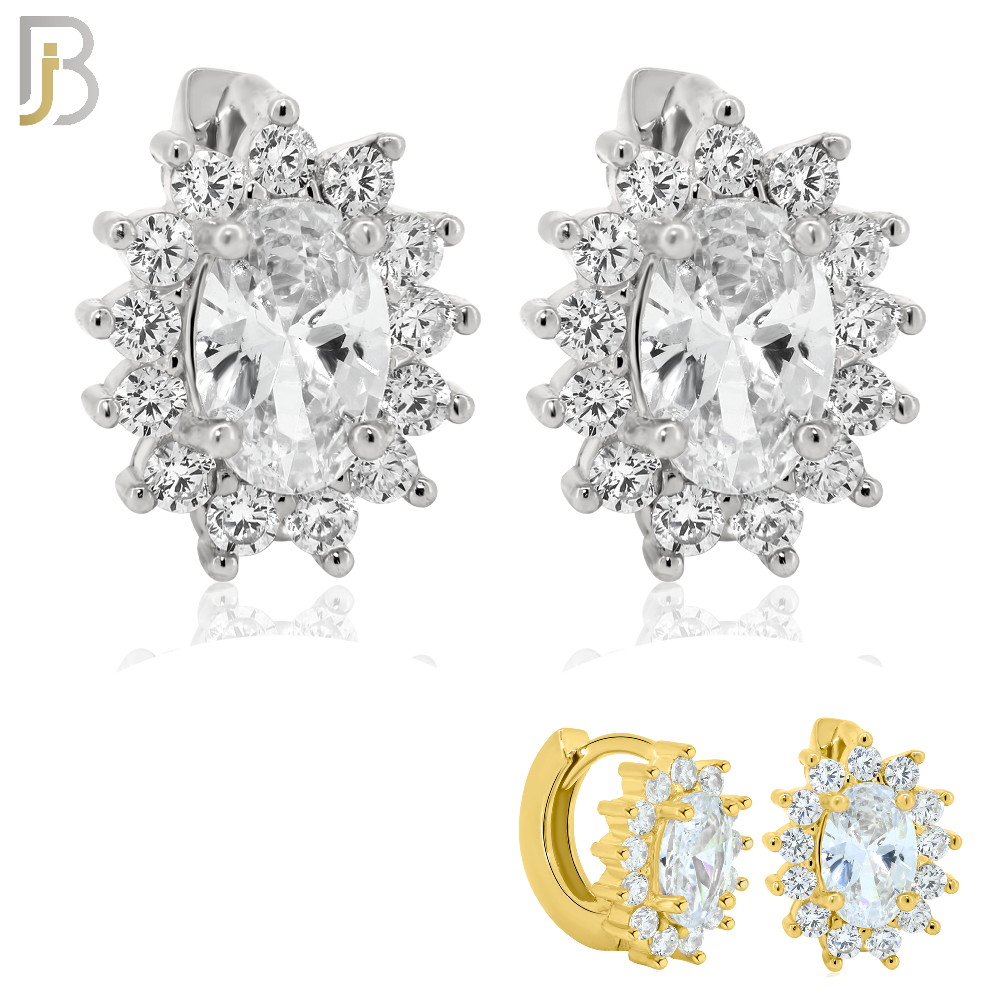 925-ES276- .925 Sterling Silver Oval Prong Multi Zircon Design Huggies Hoops Earrings Stud image 0