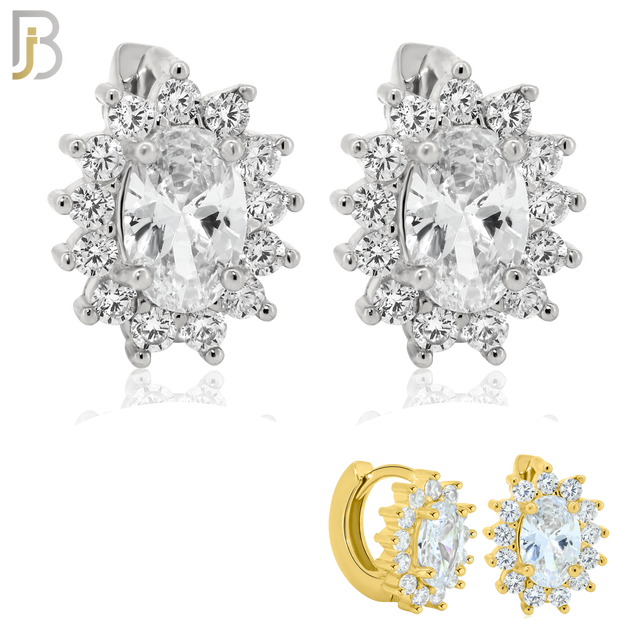 925-ES276- .925 Sterling Silver Oval Prong Multi Zircon Design Huggies Hoops Earrings Stud image 0