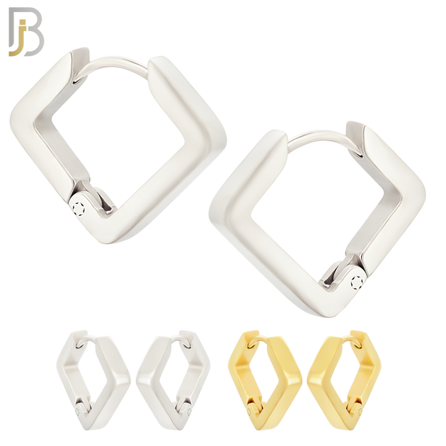 ES298 - 316L Stainless Steel Plain Huggies Inverted Square Shape Clip On image 0