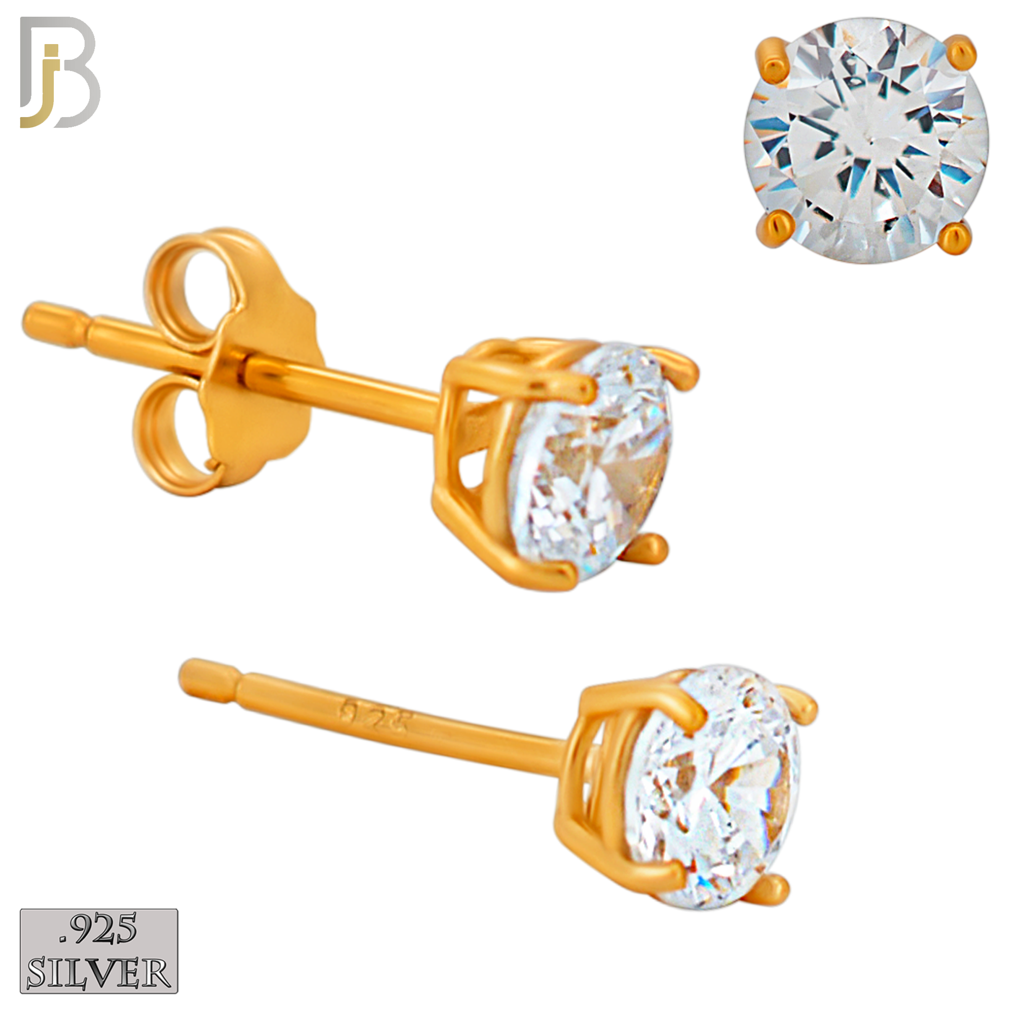 925-ES71-RC - .925 Sterling Silver Rose Gold Plated Earring Stud Casting Round Prong Setting Clear Zircon image 4