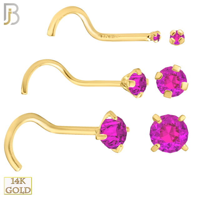 14-NR03YPS-20 - 14k Yellow Gold Nose Screw with Pink Sapphire in Prong Setting image 0
