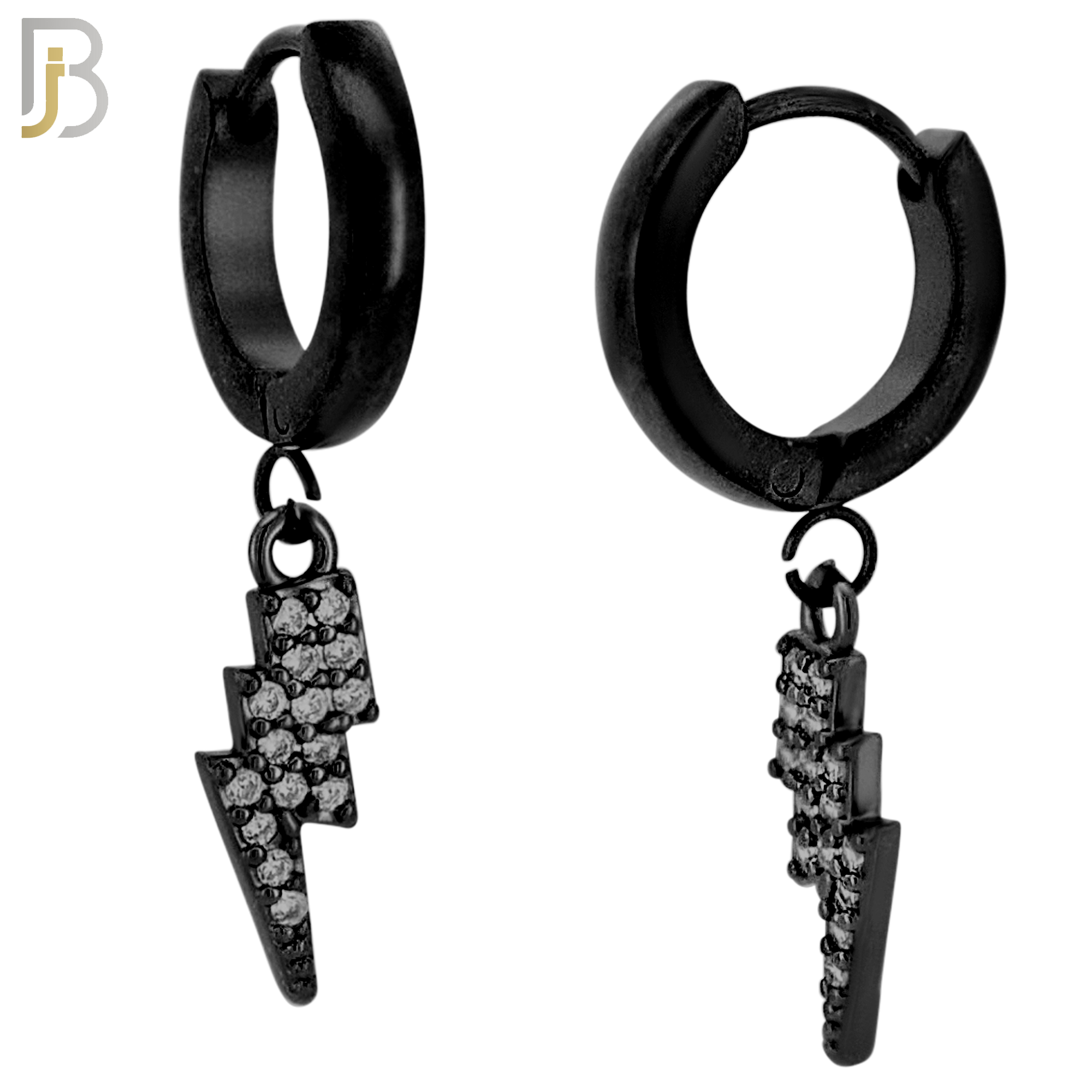ES84 - 316L Stainless Steel Dangling Lightning Bolt with Zircon Design Huggies Clip On image 2