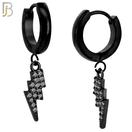 ES84 - 316L Stainless Steel Dangling Lightning Bolt with Zircon Design Huggies Clip On image 2
