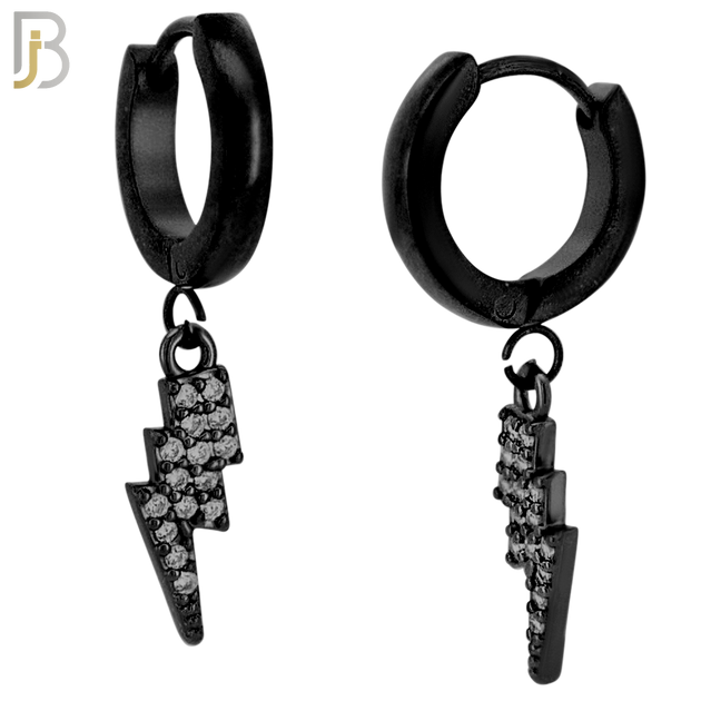 ES84 - 316L Stainless Steel Dangling Lightning Bolt with Zircon Design Huggies Clip On image 2