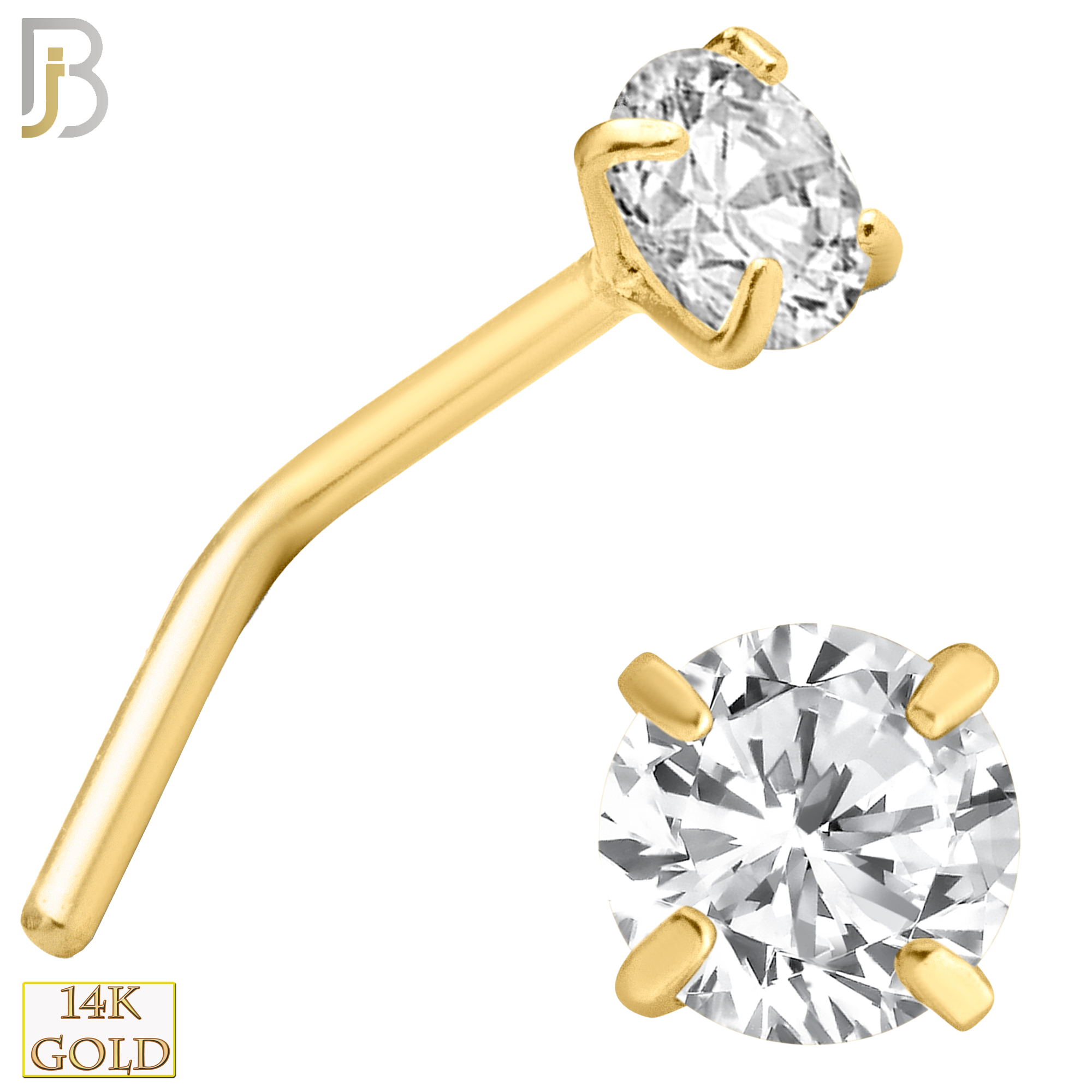 14-NR10CY-22 - 14k Solid Yellow Gold 22g Prong Setting  Round Cubic Zircona L-Shape image 5