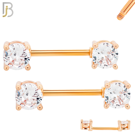 NP02R - 316L Surgical Steel Rose Gold Plated Screw Prong Round Zircon Nipple Ring Piercing image 1
