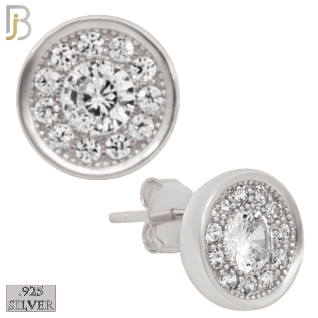925-ES29 - .925 Sterling Silver 9mm Round Earrings Stud with Zircon image 1
