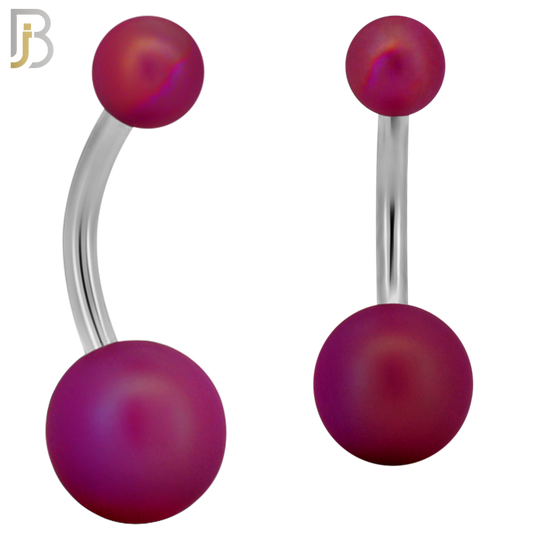 PK-NB102 - 316L Surgical Steel Different Color Balls Designs Banana Belly Ring Pack of 40 image 9