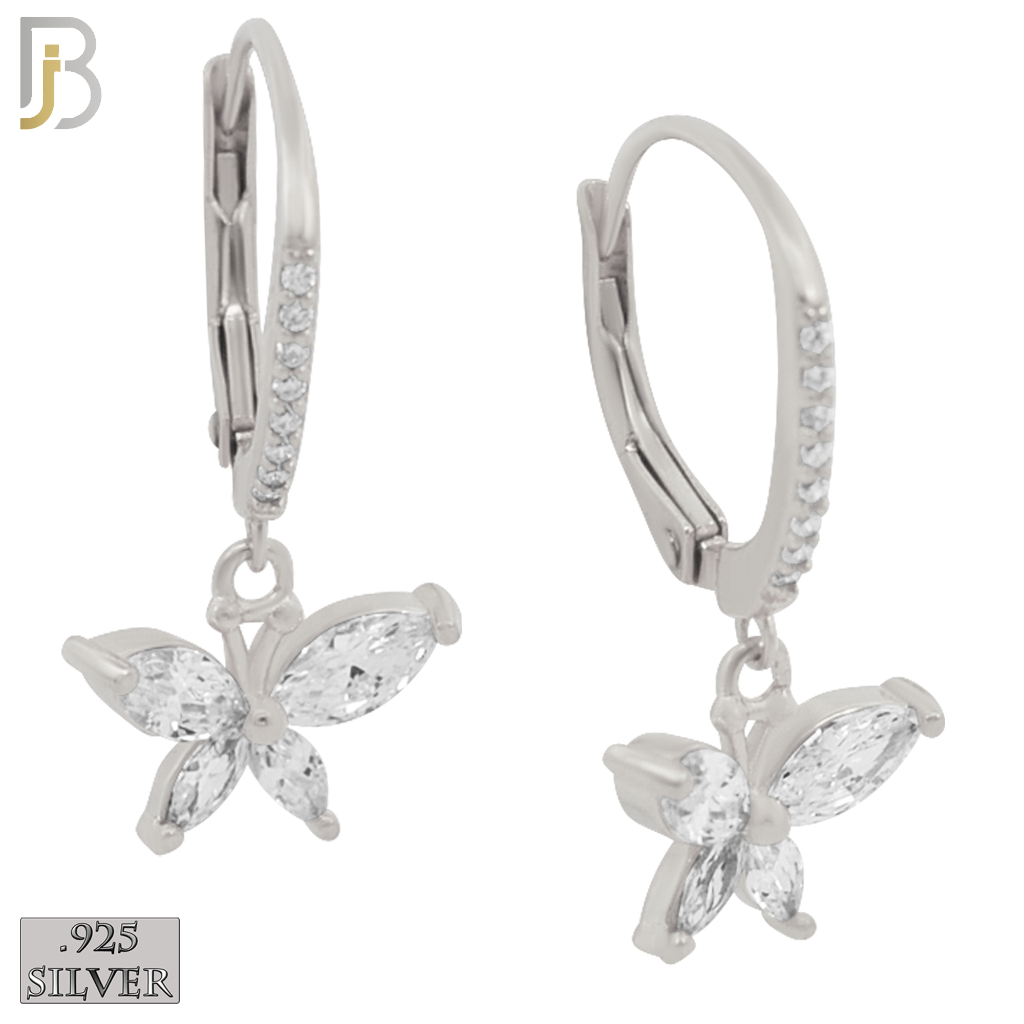 925-ES192 - .925 Sterling Silver Dangling Butterfly Marquise Zircon Design Huggies Clip On image 1