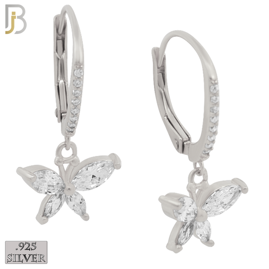 925-ES192 - .925 Sterling Silver Dangling Butterfly Marquise Zircon Design Huggies Clip On image 1