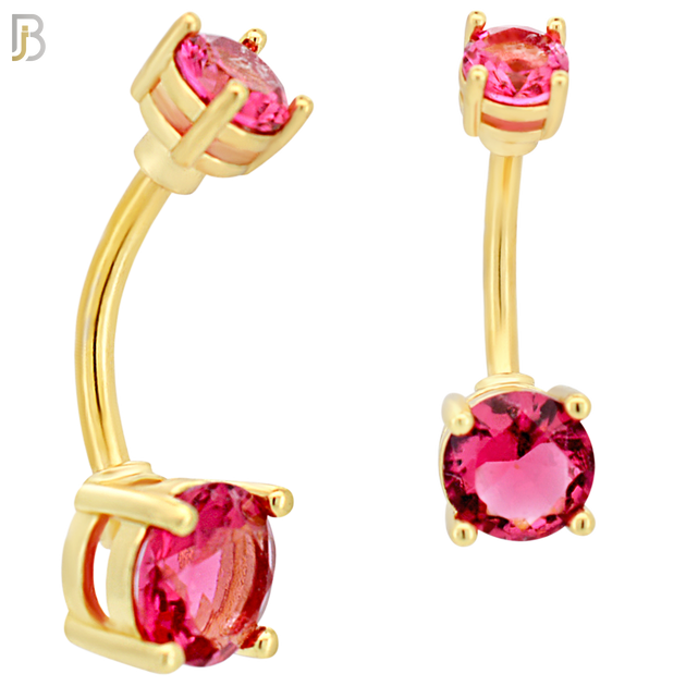 NB04G - 316L Stainless Steel Plated Round Prong Setting Zircon  Banana Belly Navel Ring (PACK OF 6) image 7