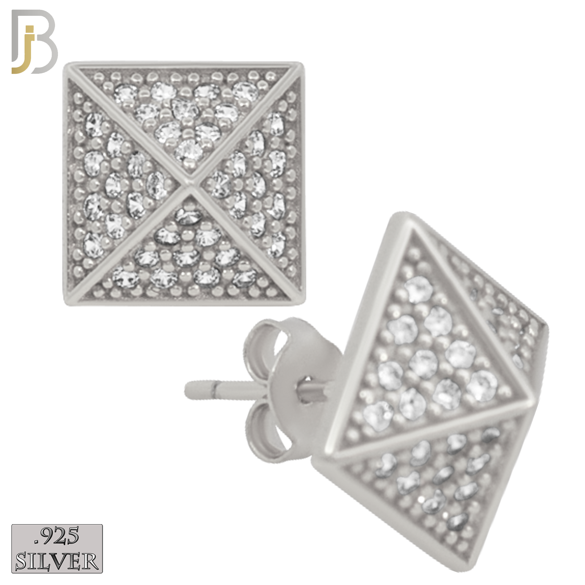 925-ES229 – .925 Sterling Silver Pyramid Design Earring Stud with Zircon image 1