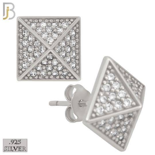 925-ES229 – .925 Sterling Silver Pyramid Design Earring Stud with Zircon image 1