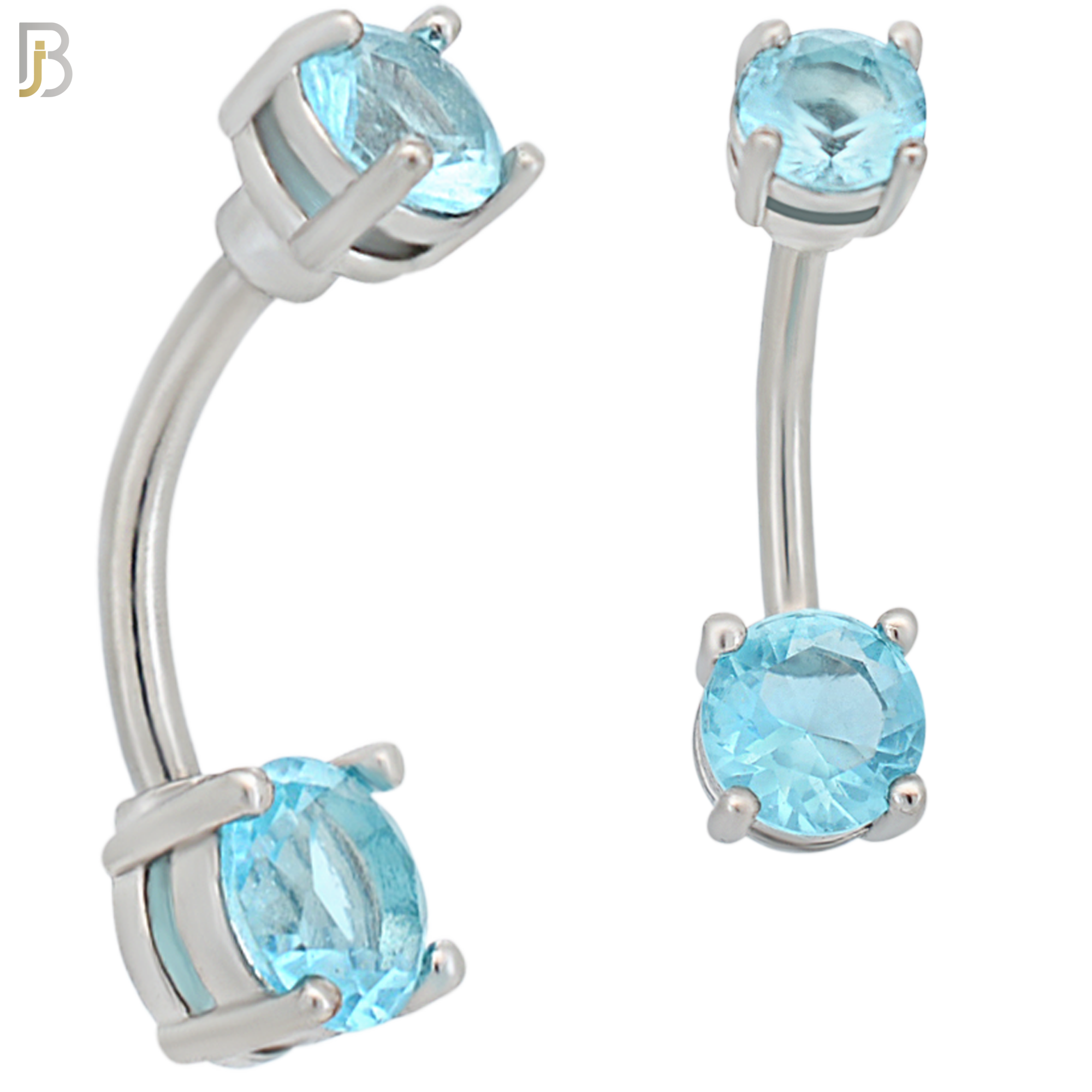 NB04S- 316L Stainless Steel Round Prong Setting Zircon  Banana Belly Navel Ring  (PACK OF 6) image 11