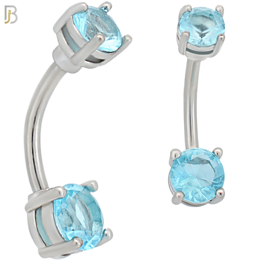 NB04S- 316L Stainless Steel Round Prong Setting Zircon  Banana Belly Navel Ring  (PACK OF 6) image 11