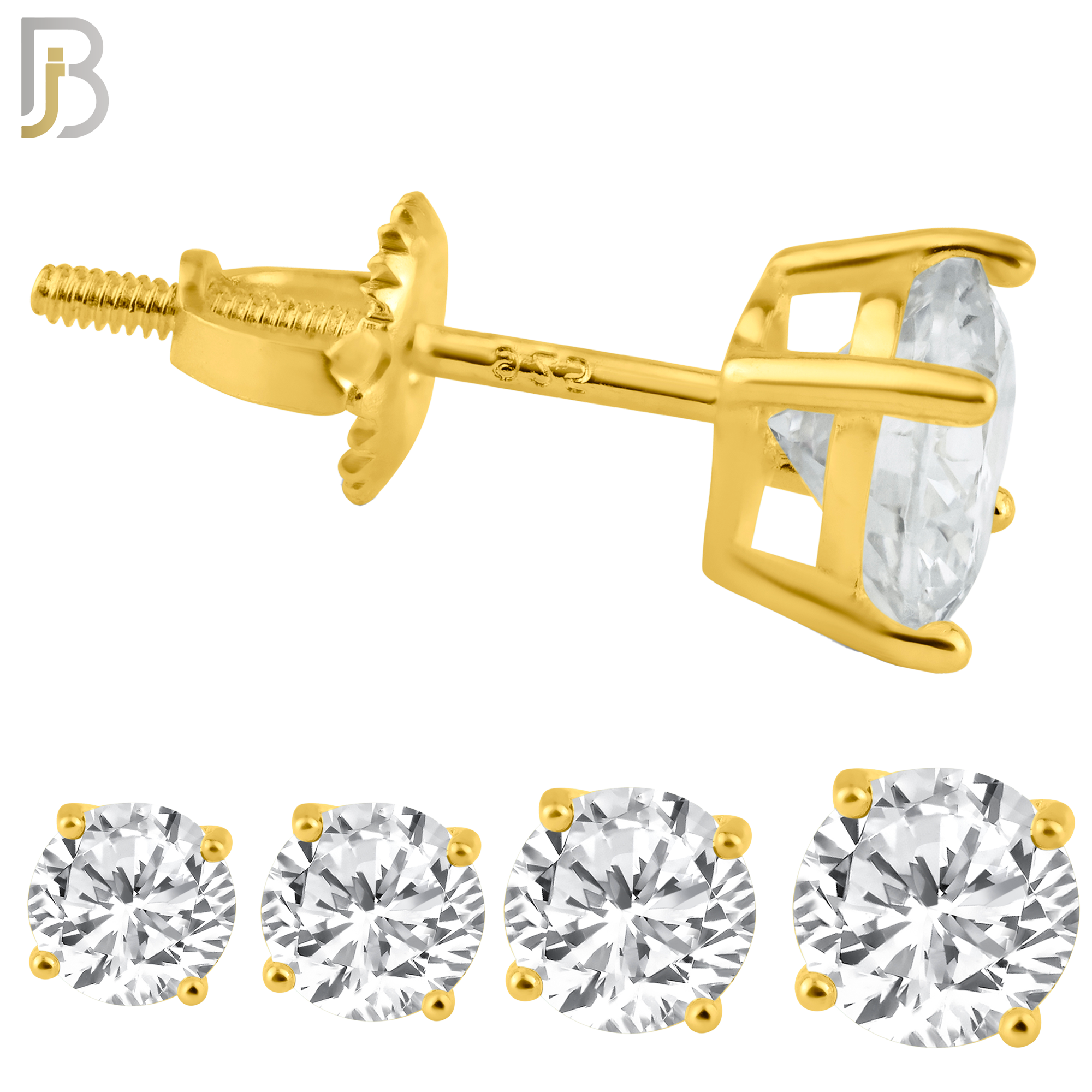 925-PK-ES79-GC - 925 Sterling Silver Gold Plated Screw Back Earring Stud Casting Round Prong Setting Clear Zircon Pack of 120 image 1