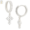 ES115 - 316L Stainless Steel Dangling Cross with Zircon Huggies Clip On image 1
