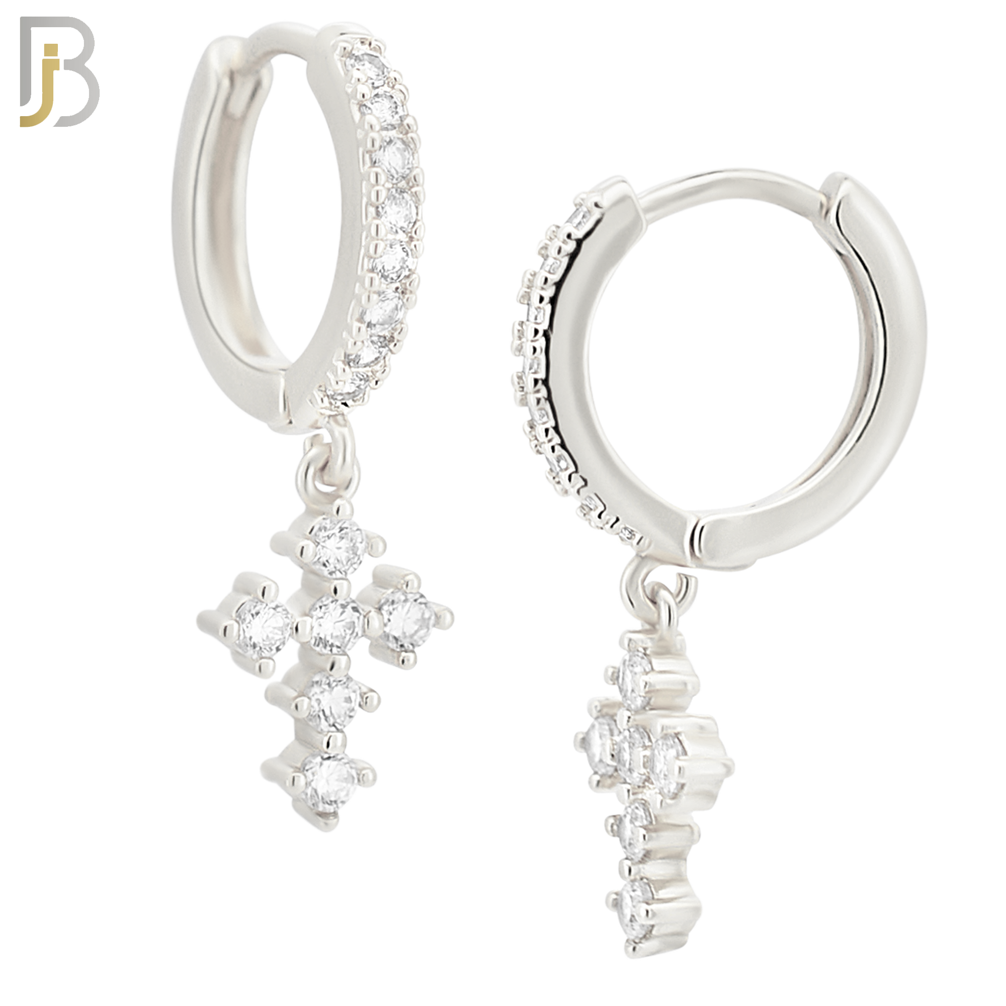 ES115 - 316L Stainless Steel Dangling Cross with Zircon Huggies Clip On image 1