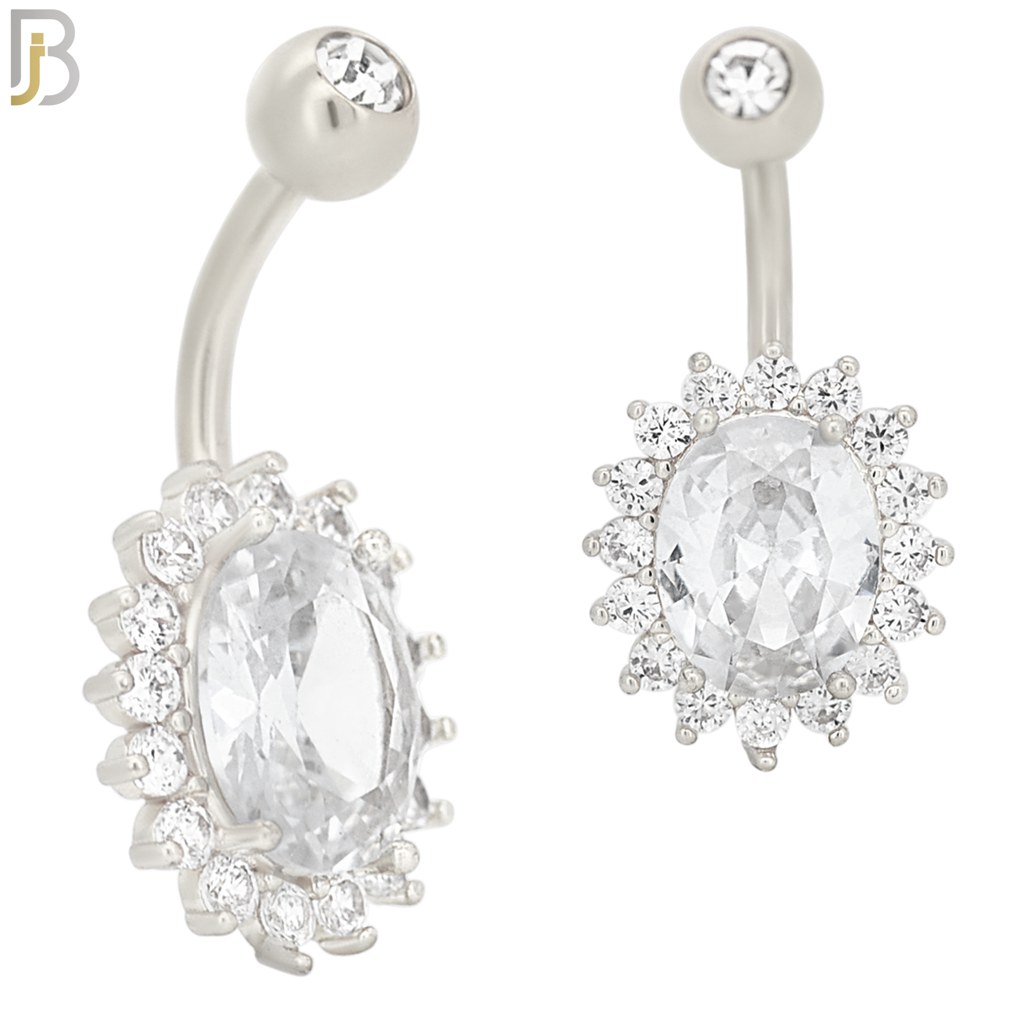 NB59 - 316L Stainless Steel Oval Shaped Zircon Banana Belly Ring image 1