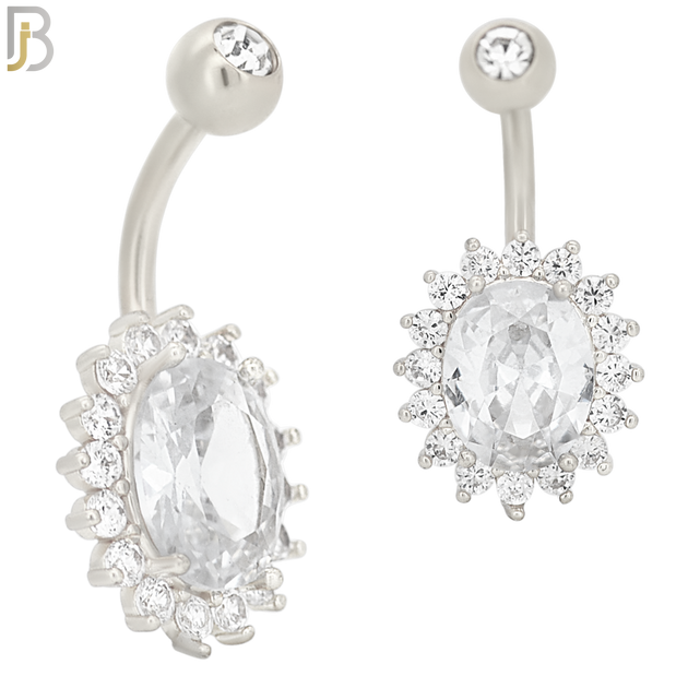 NB59 - 316L Stainless Steel Oval Shaped Zircon Banana Belly Ring image 1