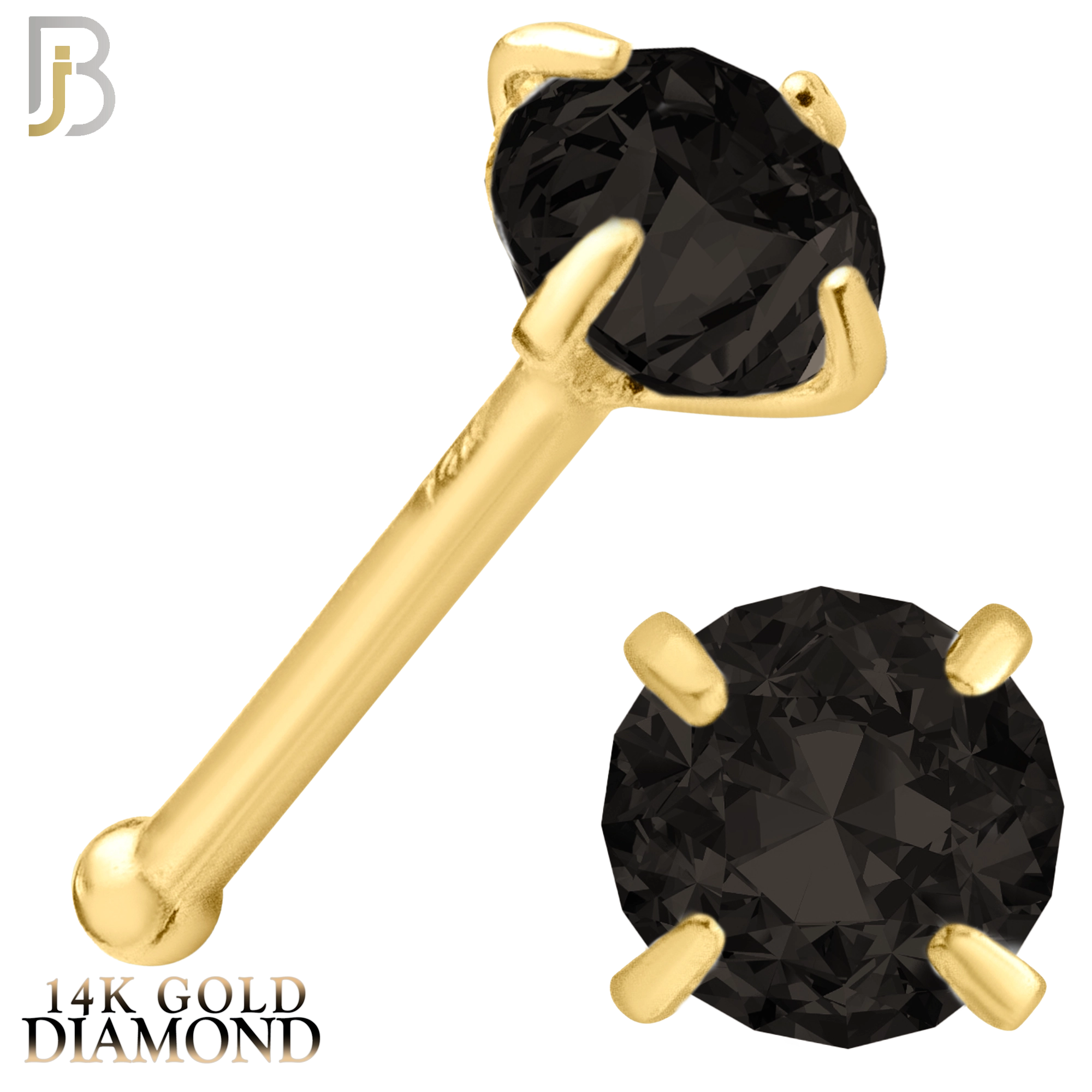 14-NR01DYK-20 - 20g-14k Yellow Gold Nose Bone with Black Diamond in Prong Setting - 3.5mm image