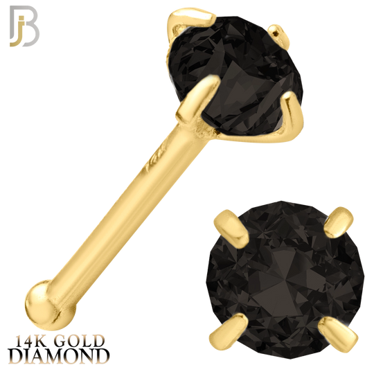 14-NR01DYK-20 - 20g-14k Yellow Gold Nose Bone with Black Diamond in Prong Setting - 3.5mm image