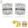 925-ES308 - .925 Sterling Silver Double Square CZ Stud Earrings image 0