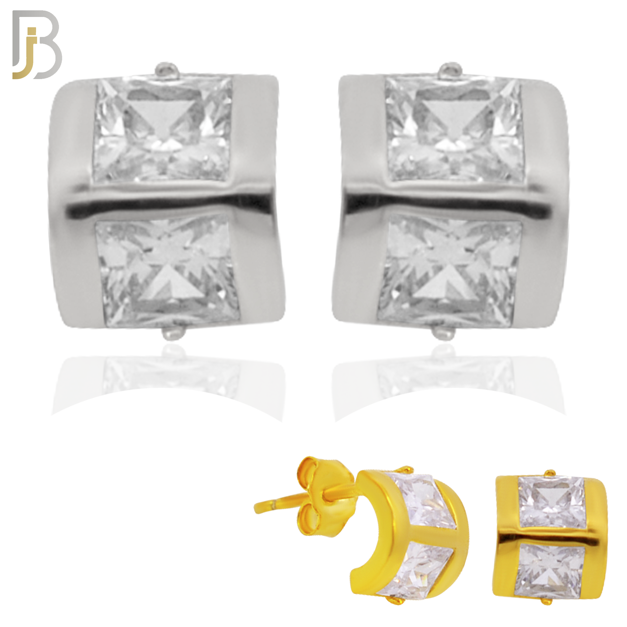 925-ES308 - .925 Sterling Silver Double Square CZ Stud Earrings image 0