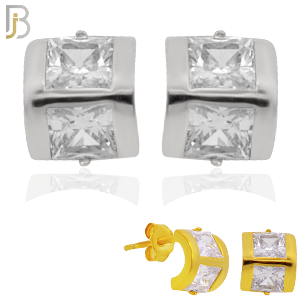 925-ES308 - .925 Sterling Silver Double Square CZ Stud Earrings image 0