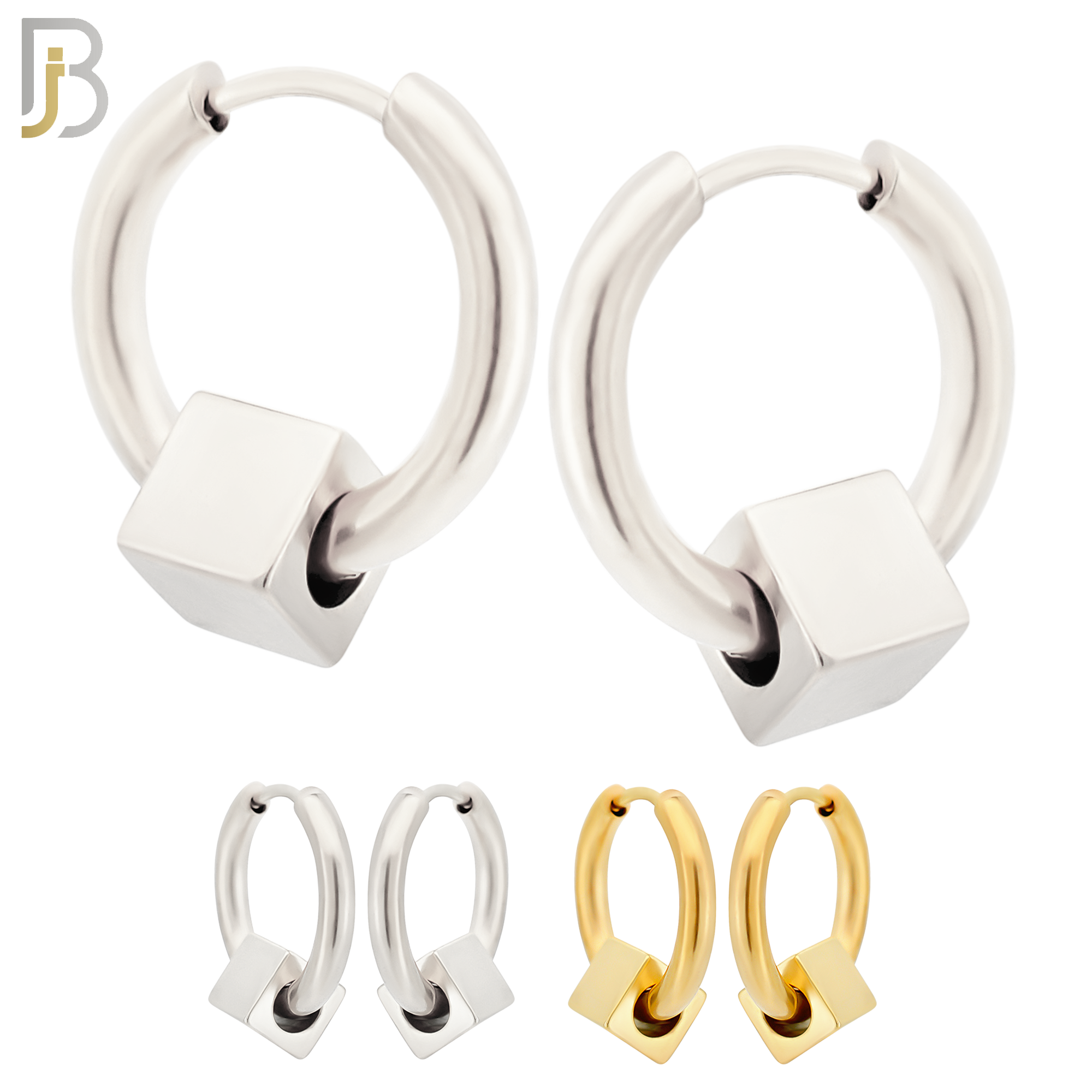 ES317 - 316L Stainless Steel Cube Huggies Earring image 0