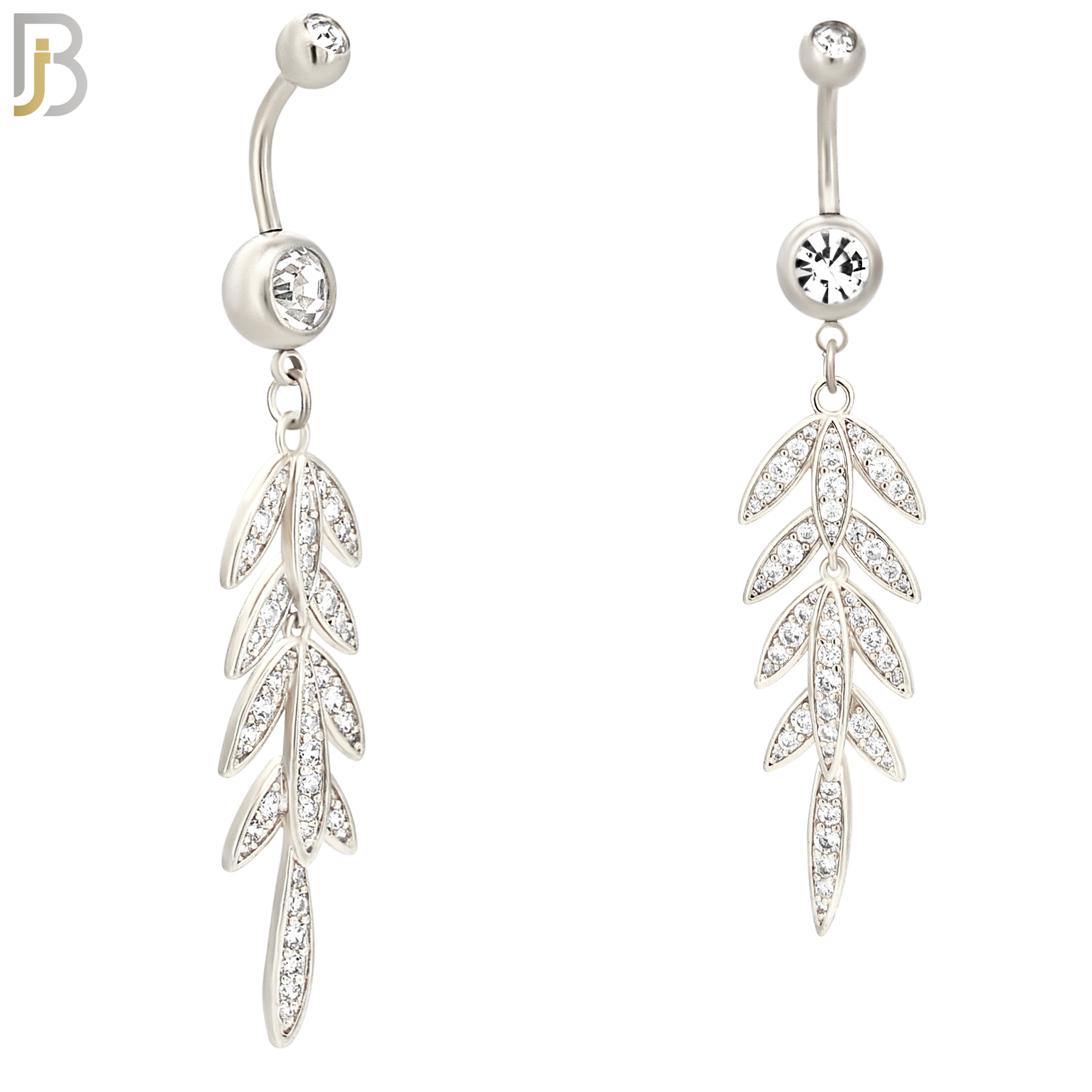 N0103  - 316L Stainless Steel Flower Dangling Laurel Wreath with Zircon Belly Ring image 1