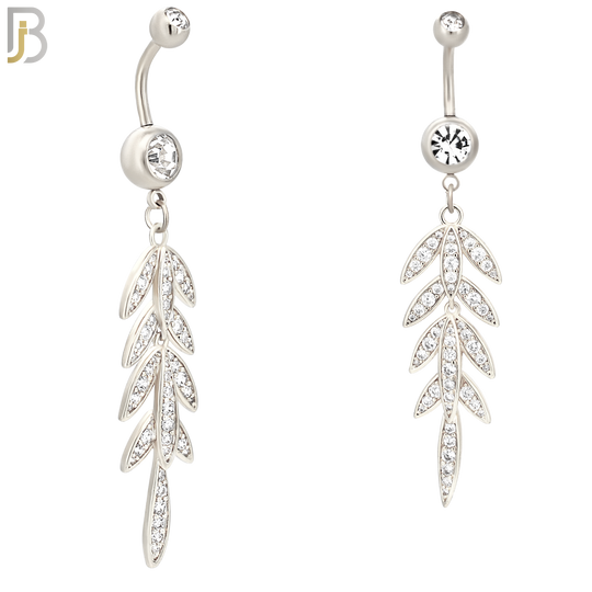 N0103  - 316L Stainless Steel Flower Dangling Laurel Wreath with Zircon Belly Ring image 1